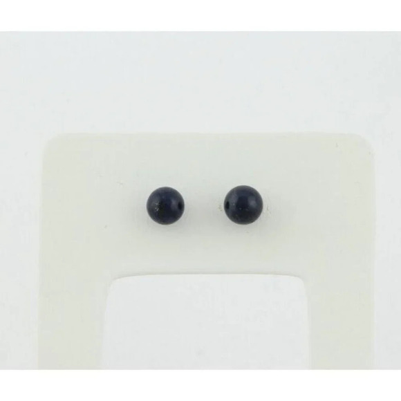 14k Yellow Gold Blue Lapis Lazuli 7mm Ball Bead Earrings Stud Post - Picture 5 of 8